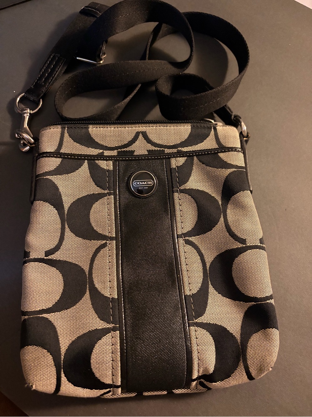 COACH Sutton Signature Canvas Crossbody Bag in Khaki/Black